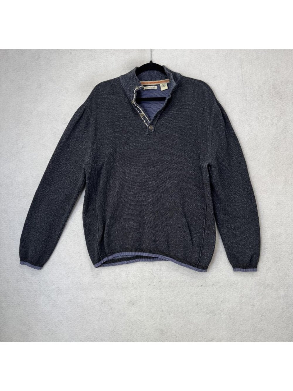 Carbon2Cobalt Sweater Mens Large Gray Mock Neck Henley Cotton Knit Pullover
